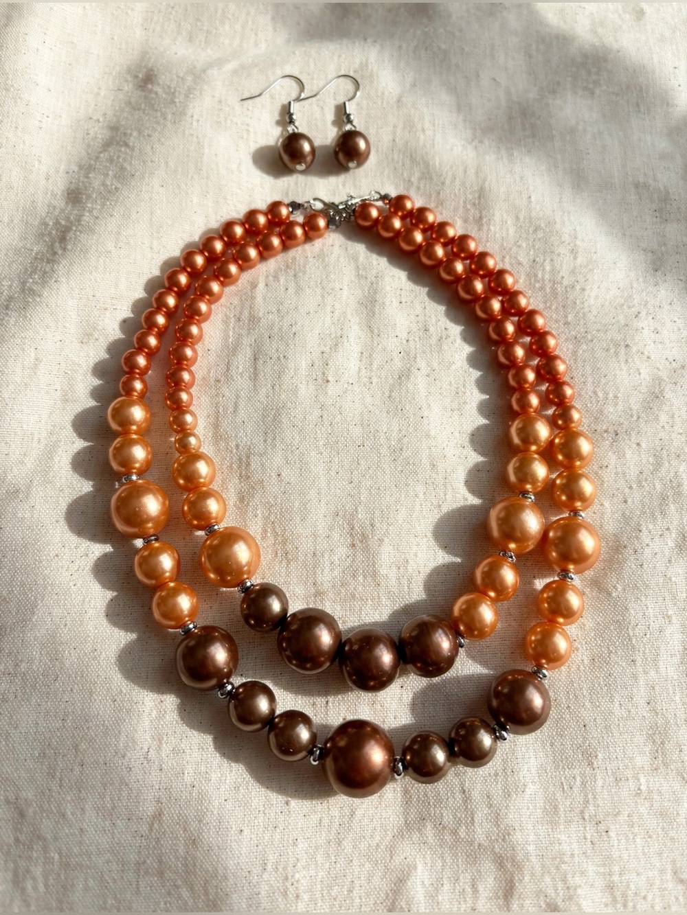 Ombre Pearl Double Strand Necklace + Earring Set
